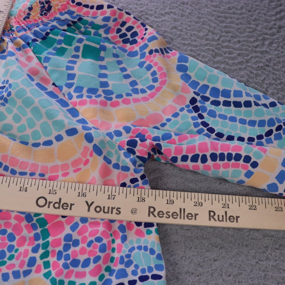 Lilly Pulitzer Elsa Top Womens Small Multicolor Silk Blouse Long Sleeve Beach - Picture 9 of 9
